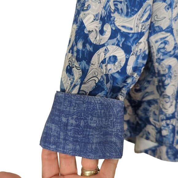 Society of Threads Mens Slim Fit Blue White Paisley Button-Down Shirt Size XL - Picture 6 of 16